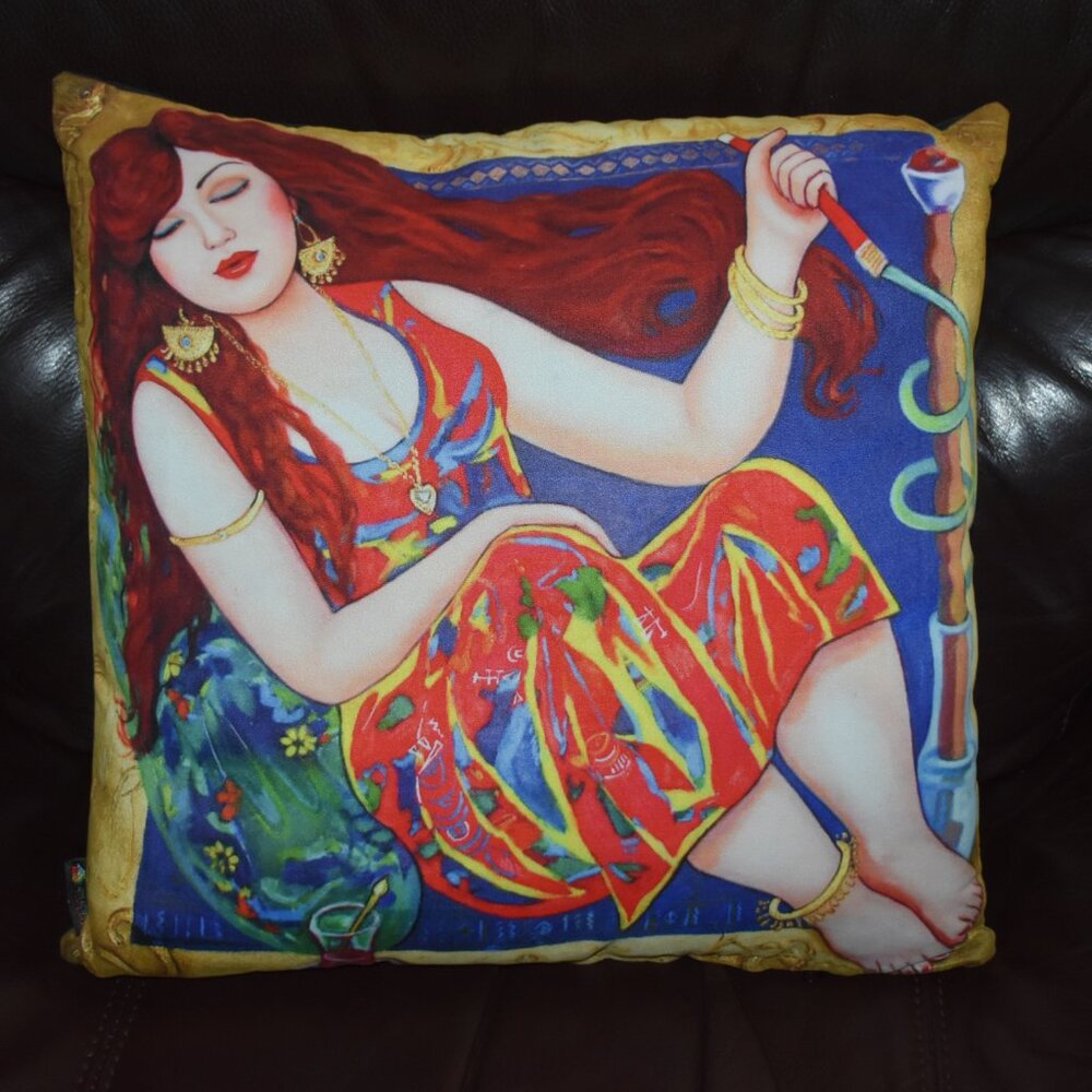 Vintage Middle Eastern Turkish Arab Woman Smoking POP Art Style pillow throw